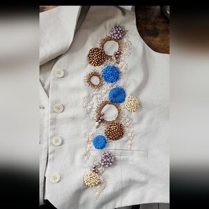 Linen Beige Vest with Colorful Accents Embroidered